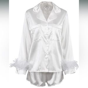 White feather cuff short set pajamas